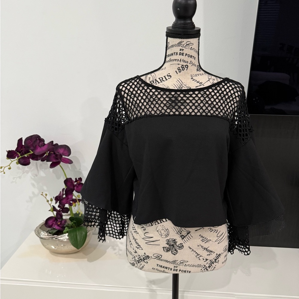 Sold Gracia Black Mesh Bell Sleeve Blouse